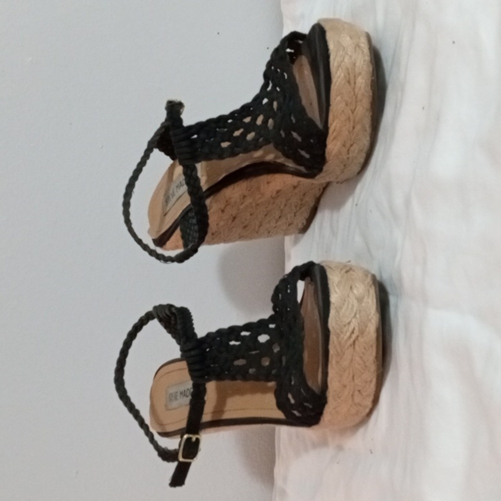 Steve Madden Manngo Crochet Wedge Heel black Sz 10
